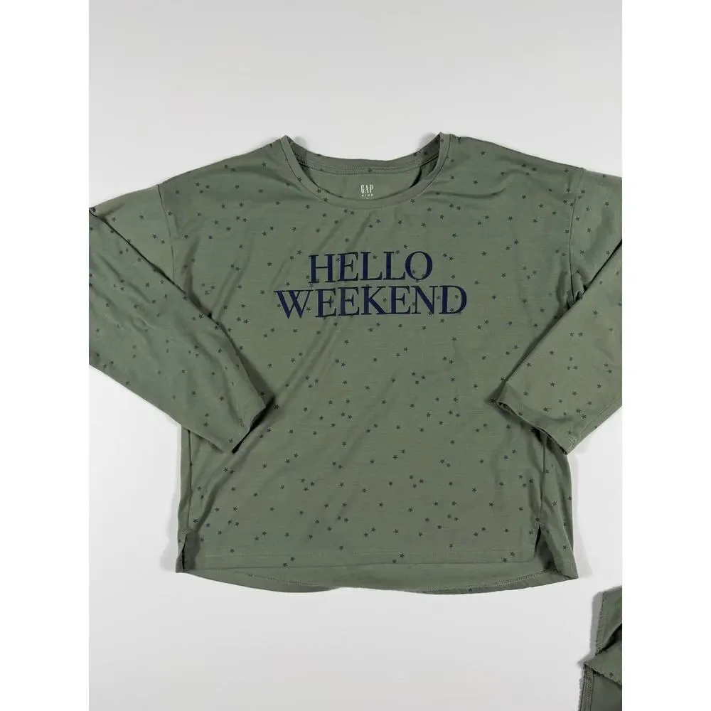 Gap Kids Hello Weekend Star Pajama Top Shorts Set Green Size 14